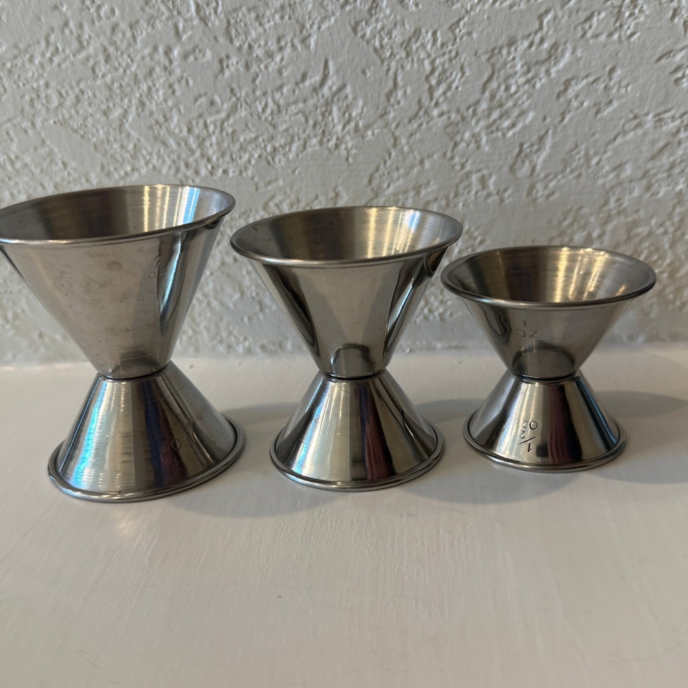 Stainless Steel Double Jigger Set Bartender Bar Measuring Cup 3‎ Piece